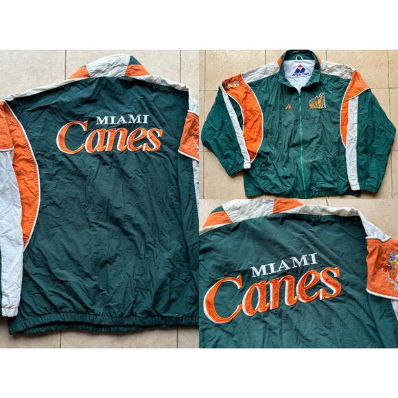 Miami Hurricanes 90s APEX windbreaker Spellout jacket XL green NCAA vintage - Picture 1 of 7